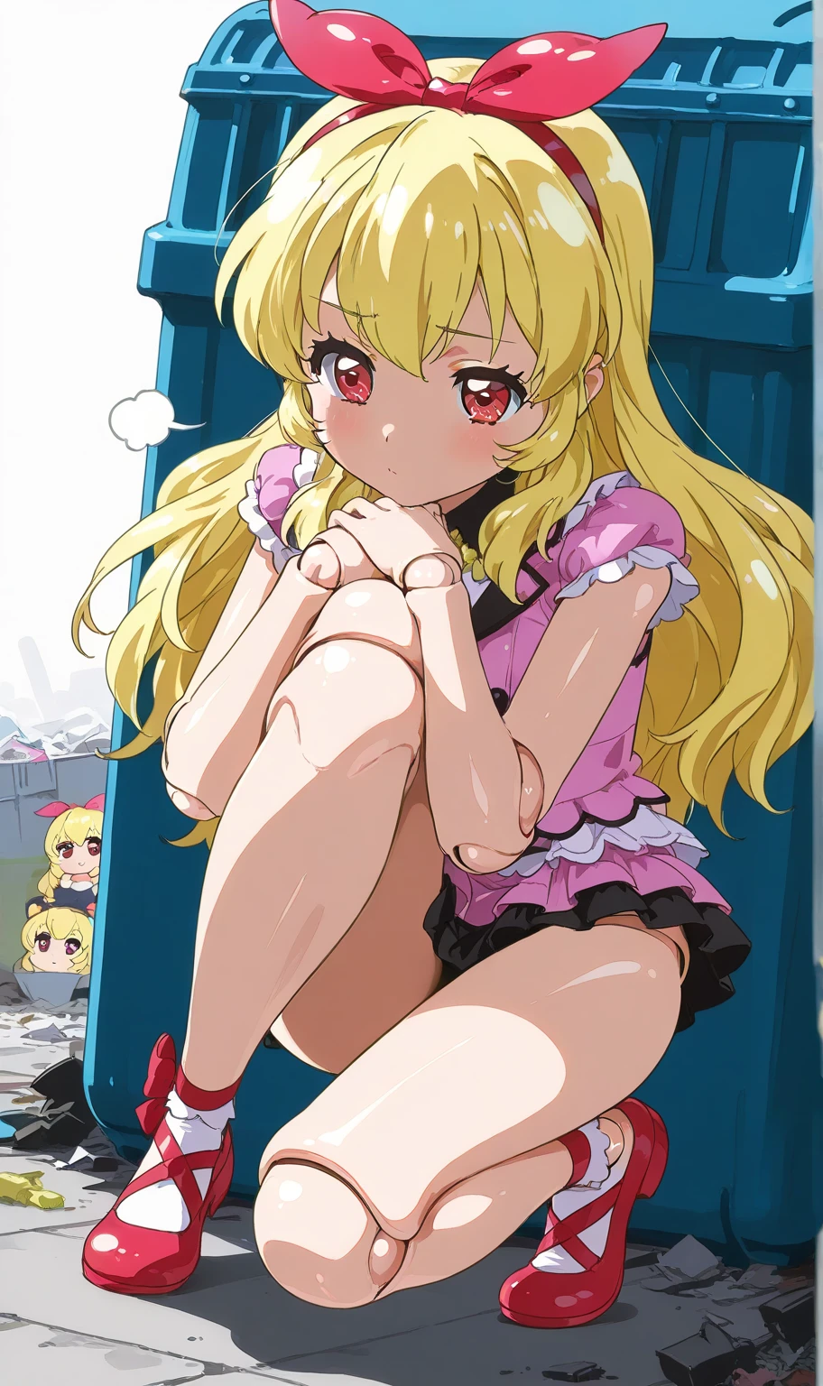 Best image quality, 8k, high quality, masterpiece:1.2), ((masterpiece)), (Attention to detail, high quality, Best image quality), Bokeh, Depth of written boundary, Portraiture, Open Stance, (cuteイラスト:1.2), Public toilets, Browsing Caution, Blonde, cute, , (Small breasts), (micro bikini:1.2), Put your arms behind your head, Underarm, Wrists tied with chains , (Sitting on the bed with legs spread wide and bound.), Spread your legs, (Embarrassing, Crying badly:1.2), loose socks, Black Loafers,loose socks、high school girl、school uniform, (Chains are attached to the legs of the chair), Dirty body, (Huge amounts of sticky white sperm all over face and body:1.25), (Pee:1.2), Shooting from below,(dark skin),gal,Gal