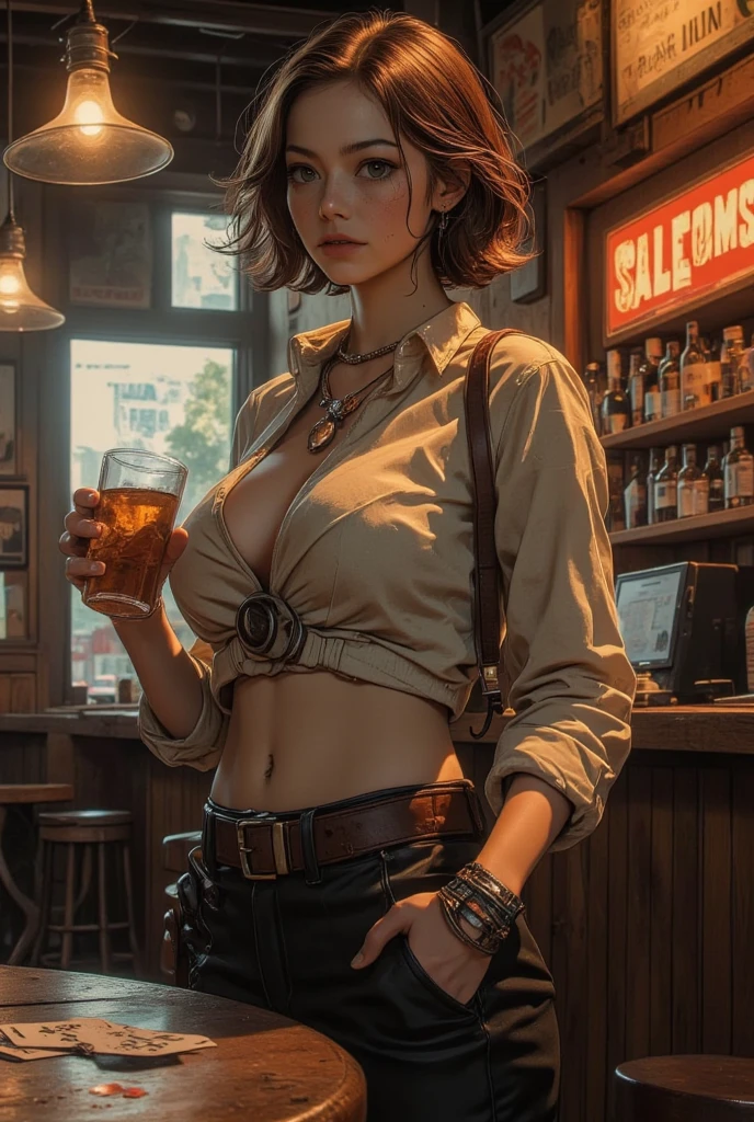 21 year old Clementine from Telltale Games the Walking Dead. She is dirty. She is dressed as a prostitute. She is in a bar getting drunk. She has numerous STD's. She has Unrealisticly massive breasts.