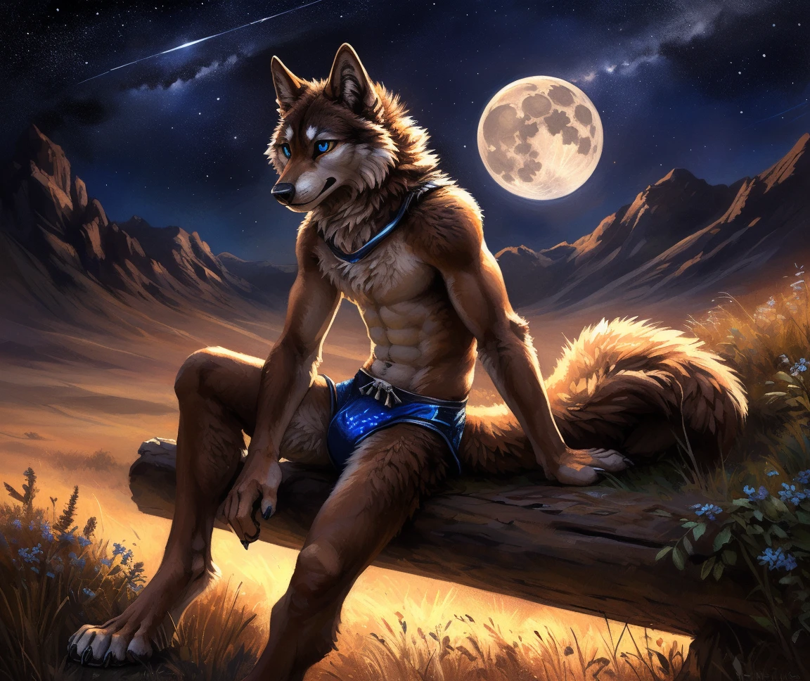 shoichi urata (tennis ace), male, muscular, siberian husky, husky, canid, fluffy, standing, beach, claws, paw, low angle view, long hair, white sclera, green eyes, front view, (by clockhandsat, clockhands,) grey primary fur, white secondary fur, moonlight, moon in background, by virtyalfobo, by anchee, by snowskau, by foxovh, by sabretoothed ermine, (intricate, high detail, film photography, soft focus, RAW candid cinema, photorealism, realistic, photorealistic, analog style, subsurface scattering, masterpiece, best quality, ultra realistic, 8k),