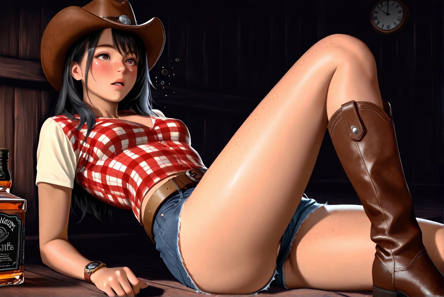 Woman in a micro bikini having sex in the cowgirl position