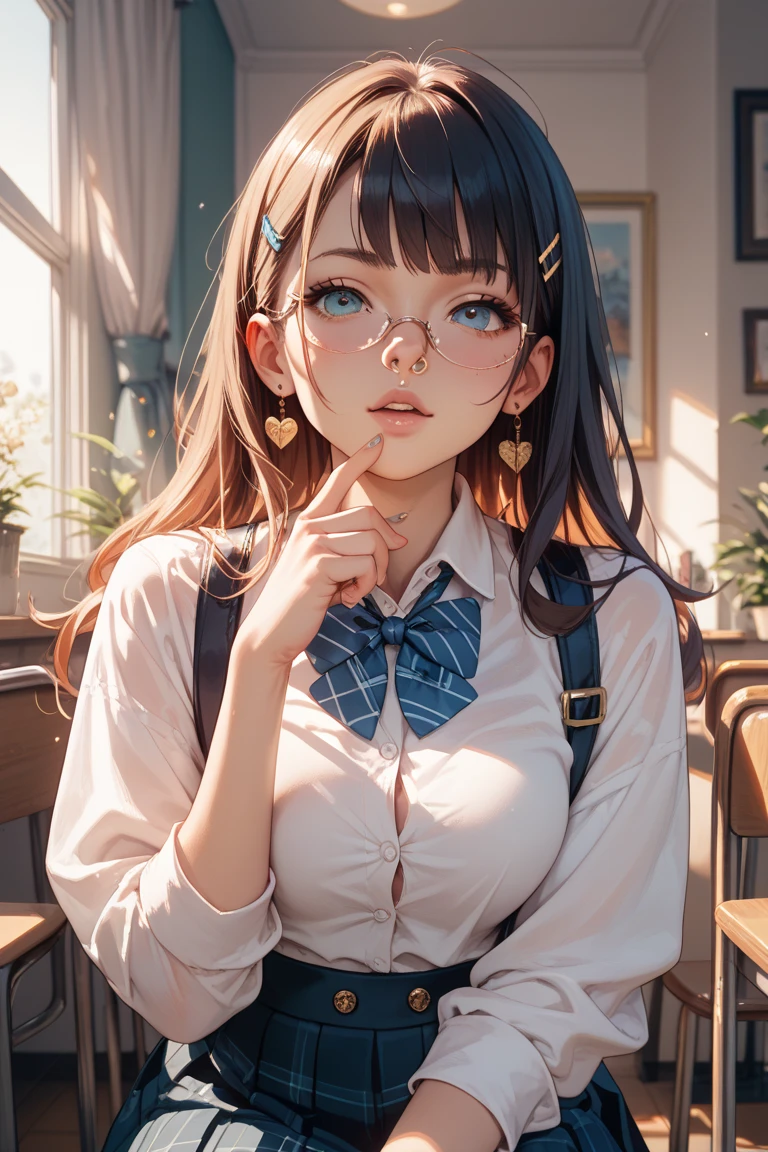 whole body, entire body, full body, total body, standing, upright stance,  posture, head and toes, simple background, anime style 4k, 20-years-old beautiful female, black rim glasses, wearing white headphones, black hair, Easy-to-move costume, midsummer fashion, Midsummer loungewear, civilian clothes, intellectual atmosphere, knowledge, scholarship, enthusiasm, front of whole body, immersion, concentration, sense of accomplishment, cinematic lighting, masterpiece, top quality, 4K, academic atmosphere, (masterpiece), (best quality), ultra-high res, sharp focus