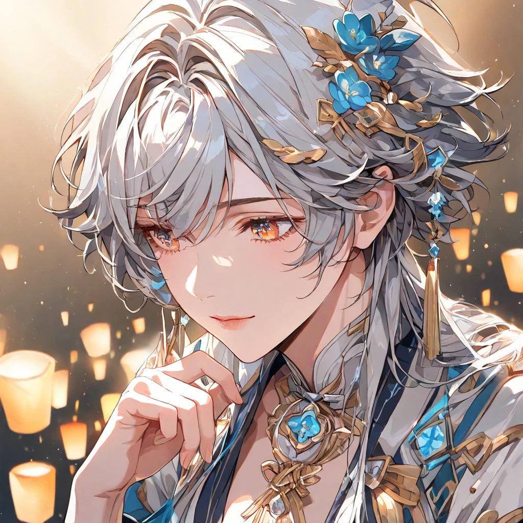 ((male:1.5)),(Small breasts:1.0),((lightning hair:1.3)),(Shiny marble eyes:1.45),(forehead mark),((Devil horns:1.2)),(A lustrous, soft face:1.4),((blush、Excited face:1.2)),((Sexy room:1.25)),((Gorgeous Arabian costume:1.3)),(hand to own cheek:1.2),((upper body:1.4)),