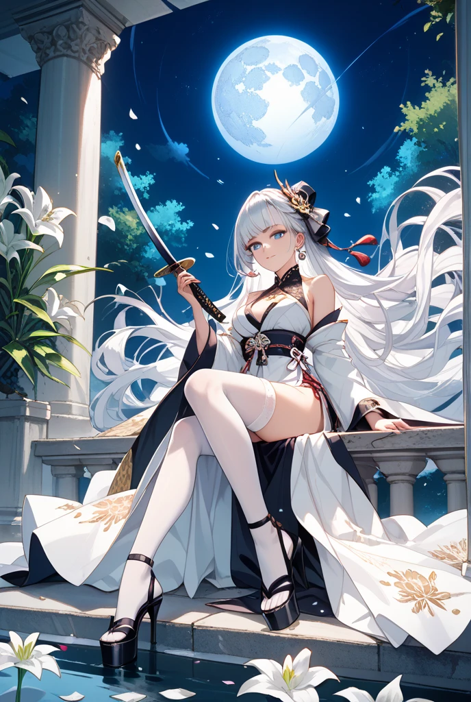 a woman in a blue dress sitting on a tree branch, white haired deity, onmyoji detailed art, onmyoji, anime goddess, trending on artstation pixiv, white-haired, by Shitao, onmyoji portrait, anime fantasy illustration, beautiful alluring anime woman, best anime 4k konachan wallpaper, pixiv contest winner