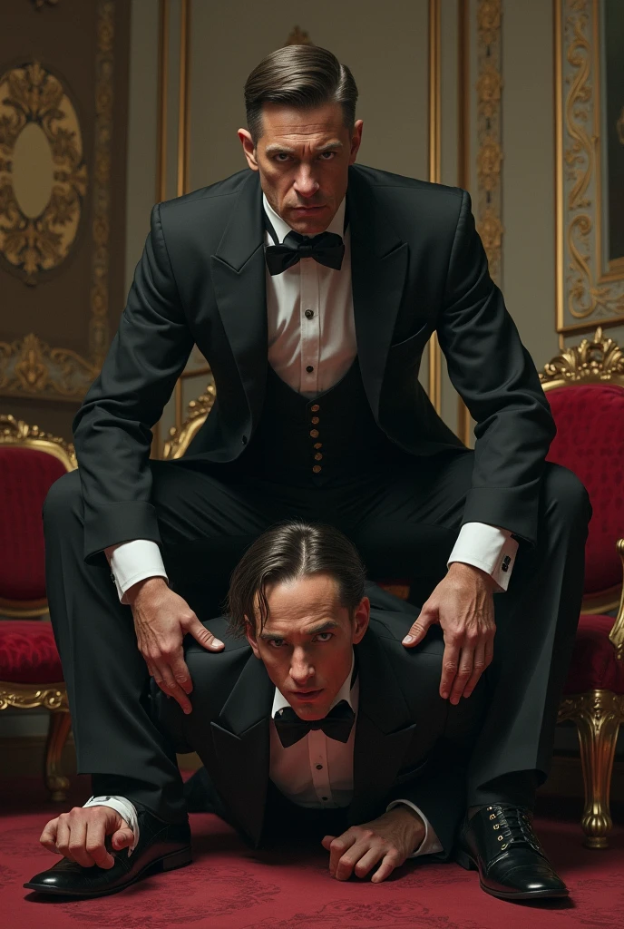 (2 male ballet dancers, nutcracker ballet, prince castrates rat king, male ballet tights, male crotch bulge, buttocks)