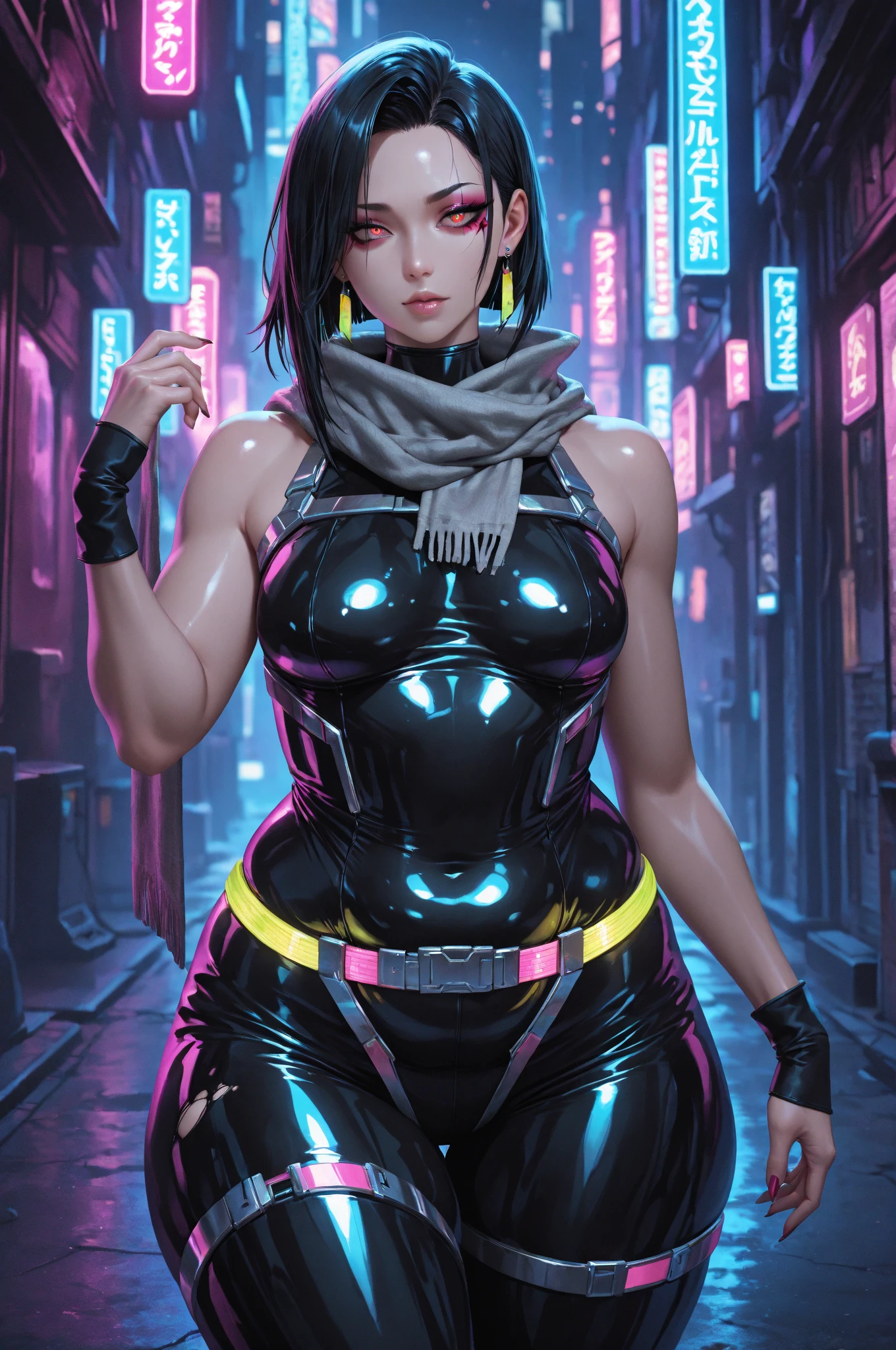 Bunny ultimate of the first desendant game, ((Best quality)), ((masterpiece)), (highly detailed:1.3), 3D, beautiful (cyberpunk:1.3) street samurai woman with thick shapeless hair, pistols worn on hips. White bikini