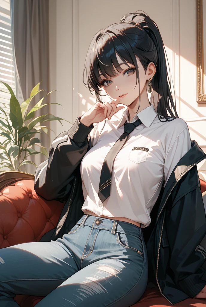 (highest resolution, distinct_image) The best quality, a woman, masterpiece, highly detailed, semi realistic, black short hair, black hair, bangs, 21 years old, shoulder length hair, mature, young, black clothing, black uniform, without military uniform, fully naked body, military academy, beautiful, heroic, heroic, indoor background, delicate and delicate facial features