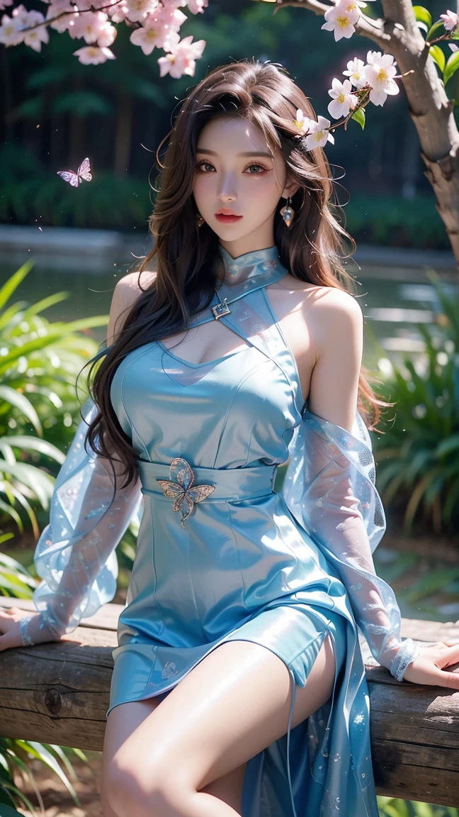 Beautiful and fair、Radiant Skin, 3 Up, Gorgeous, bright, Refreshing and gentle expression, Perfect beautiful face、Beautiful shiny bangs, A very beautiful 17 year old girl, Eyeliner, Very perfect and beautiful lovely big clear sky blue eyes,Very large breasts,Grooves reveal original skin,Muscular body,White transparent lace underwear、Transparent cheongsam