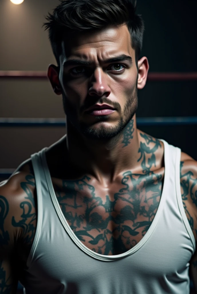 Shirtless mexican heavily tattooed boxer