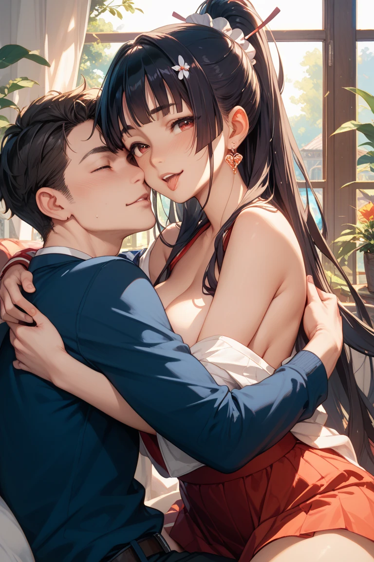 anime artwork, score_9, score_8_up, score_7_up, score_6_up, score_5_up, score_4_up, hu tao, she is 24 years old, style_3, ,,,,,,,,,, , 1boy, zhongli, breast grab, they are kissing, indoors, floox style, nude,naked, lying, nipples, deep skin,one section of his hair on the back of his head that is waist-length