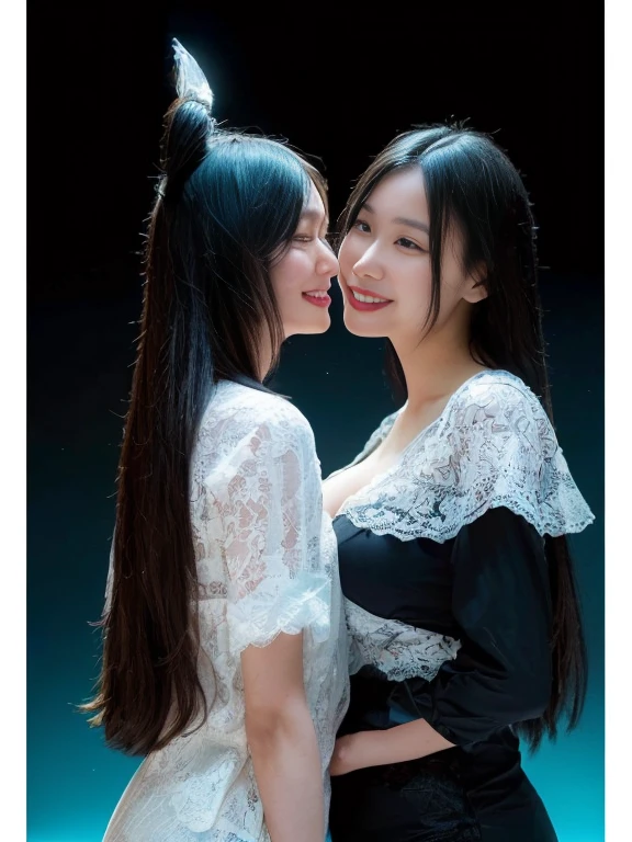 Two women tongue kissing，best qualtiy, hyper-high detail，The upper part of the body
