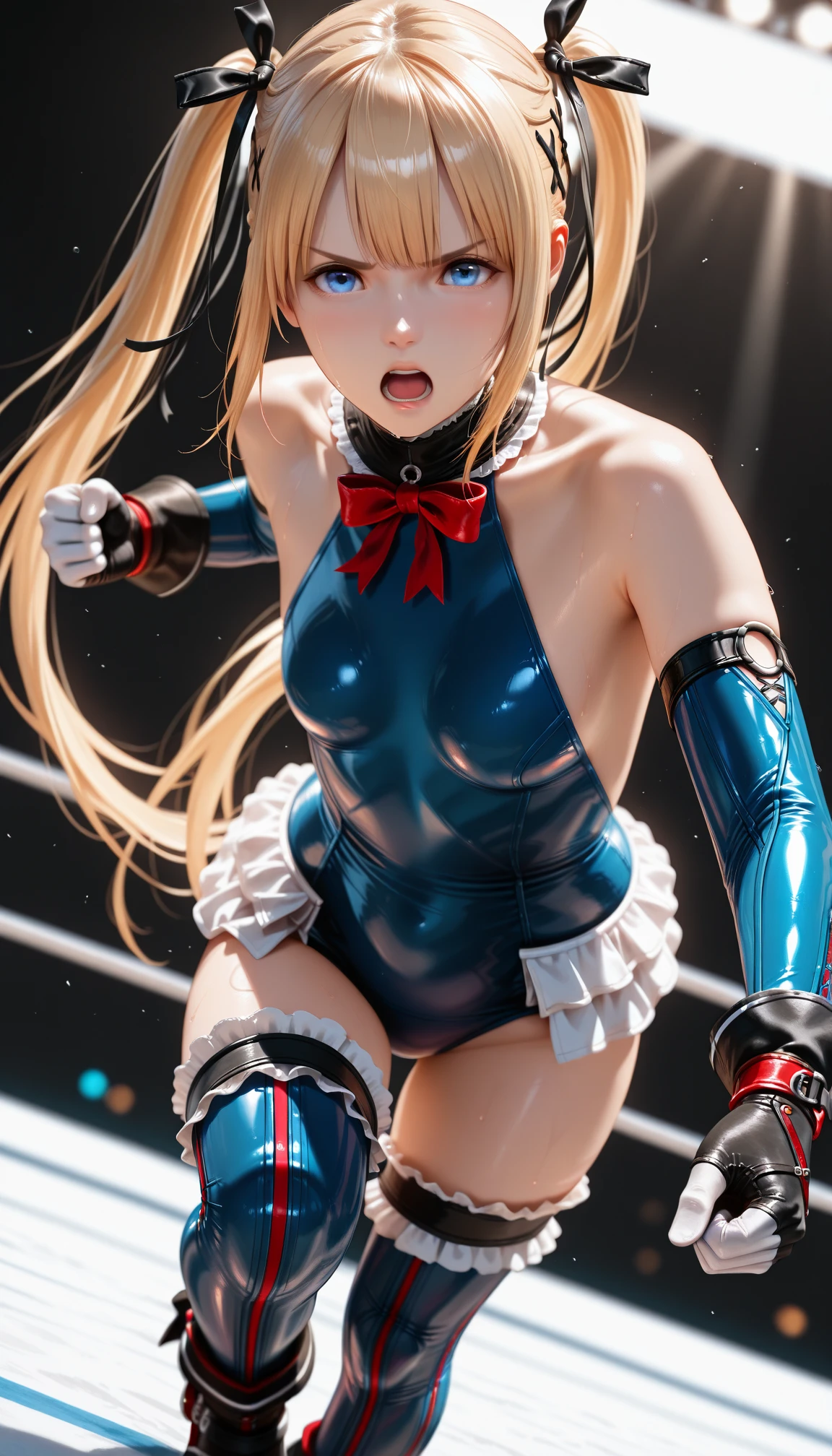 Two people draw , Kyoto animation , Nsfw , Women boxing , monokini swimsuits , boxing rings, huge breasts.