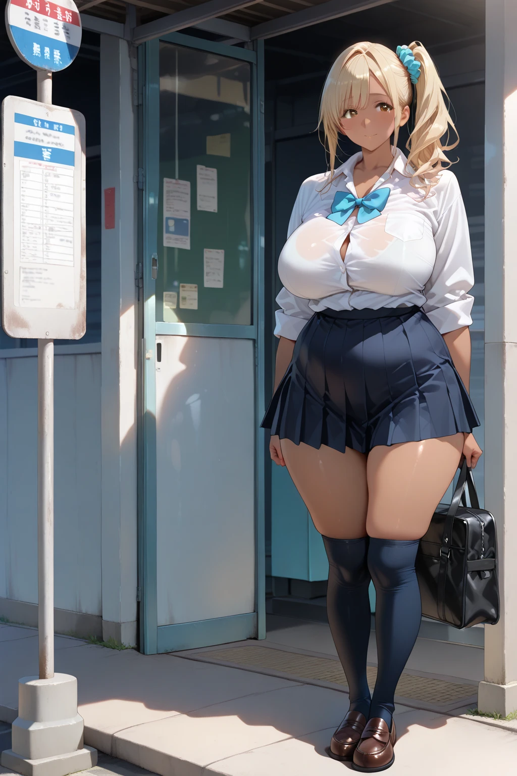 1 Girl, white hair, long hair, teacher, dark skin, Dark-skinned women, white shirt, shirt, Glasses, red Glasses, Yellow eyes, pencil skirt, skirt, Become a, Pantyhose, black Pantyhose, Huge breasts, Thick thighs, Smile, giggle, smug,(((Large Breasts)))
