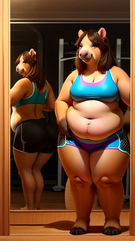 solo,furry,anthro, Pig,female,e621,standing,wearing bikini,small curves,front view,small ass,hands behind back,small breasts,plain background,best quality,4k,highres,masterpiece:1.2,ultra-detailed,realistic:1.37,vivid colors,physically-based rendering,sharp focus,portraits,warm colors,soft lighting
