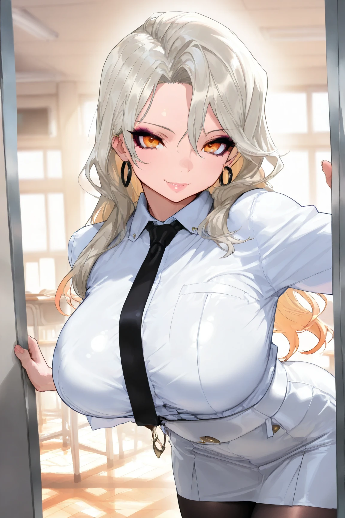 (masterpiece, best quality:1.2), solo, 1girl, tsunadedef, forehead mark, smile, (masterpiece: 1.0), (best_quality: 1.0), (best quality:1.4),(shiny skin), body focus, (cute face), (((best quality))), illustration, ((Beautiful Finger)), , Beautiful body, Beautiful character design, ,perfect lighting, Colorful, Bright_Front_face_Lighting, ultra high res, highres, absurdres:1.2, bokeh:1.2, lens flare, (vibrant_color:1.2), (Beautiful, large breasts:1.2), (thick thighs:1.1), THICK, 
1lady standing, /(casual shirt/) (pencil skirt:1.1) /(id card lanyard/), (mature female) bangs, blush kind smile, (masterpiece best quality:1.2) delicate illustration ultra-detailed, large breast BREAK /(modern office indoors/), window skyscraper, look at viewer