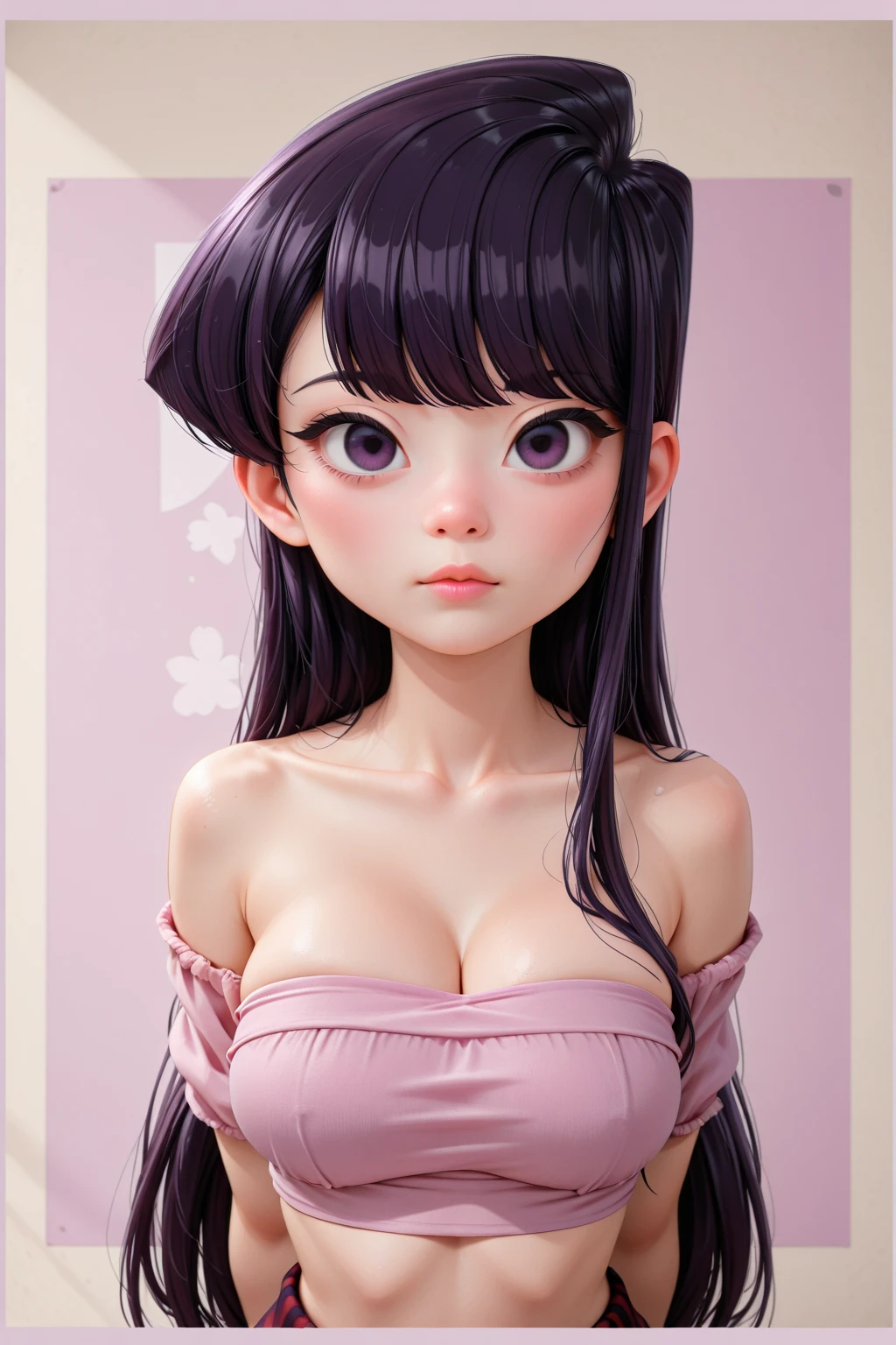 masterpiece, best quality, ultra high res,photon mapping,best shadow,portrait,beauty detail,ultra high detail,long purple hair,single braid,blunt bangs,medium breasts,city,chinatown,downtown,see through, short dress, low cut:2, hair ornament, earrings, necklace, portrait, silver dress:2, looking at viewer,solo,professional light, detailed skin,
