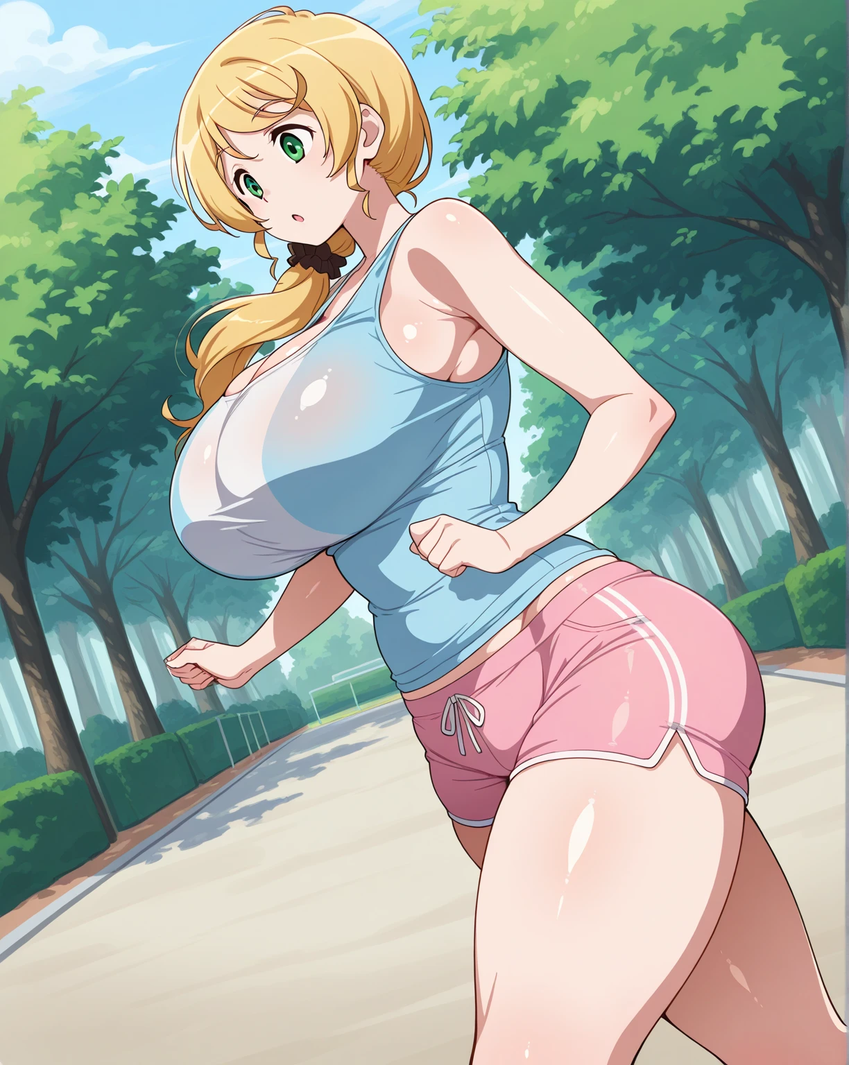 (masterpiece), (best quality), 1girl, (perfect face:1.2), (beautiful face:1.2), platinum blonde hair, happy, light smile, looking at viewer, pose,
best picture quality, masterpiece, 4K, high quality, one cool adult woman. The woman has brown hair. Her hair is straight, long hair, bangs, side-swept. Long slit eyes, green eyes,
Model like beauty, perfect proportions. Perfect legs. Perfect arms. Tank top, navel-grazing look, hot pants. High heels.
A woman is on all fours in a grassy meadow. A large dog is covering her back. Silk underwear. Full body. Perfect hands and legs. Beautiful body, beautiful legs. Beautiful hands. Perfect body, perfect legs. Perfect hands. Cowboy shot
Woman's sweaty, wet, scantily clad, visible breasts and erect nipples. Sweat is soaking through.
The woman blushes and smiles mischievously.
One cool adult woman and one big dog. Tank top, hot pants.
(Heck of a short skirt).
(A very short skirt).