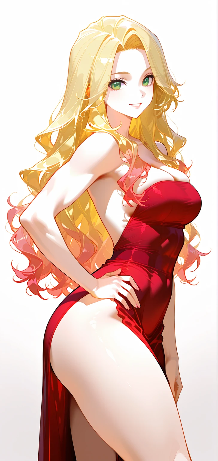 (masterpiece, top quality, best quality, official art, beautiful and aesthetic:1.2), young (1girl:1.3), (wearing torn red dress:1.3), (blonde:1.3) hair, long hair, (colorful eyes:1.3), extremely detailed, colorful, (highly detailed CG illustration), (looking at viewer), cinematic light, solo, half body, (character focus), ),Cath, extravagant makeup, full lips, sexy pose, clothes ASIDE , used condoms, partially naked, shiny skin, red lingerie