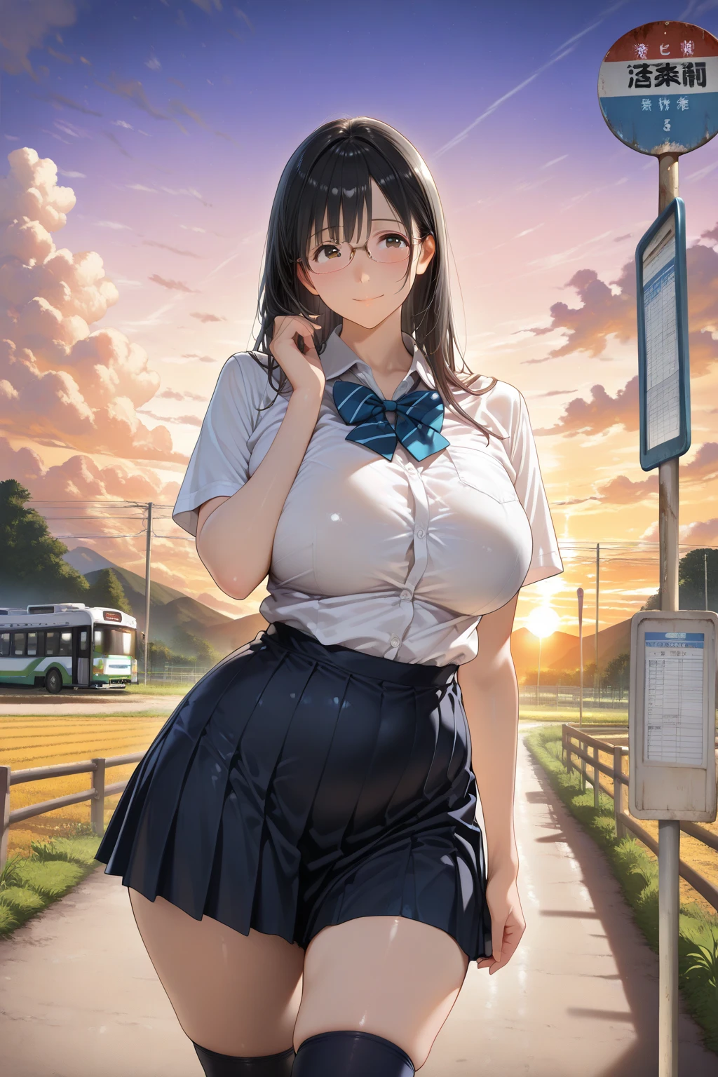 1 cute girl , City Bike Pedaling , wave her hand , Carry the bag on your back,from the rear, From below, School uniform, ((Frosting skirt)), ((White panties), Long hair, half up, background sunset, Backlight , red blush,mournful smile、(Medium short black hair), Open mouth, ((masutepiece)), ((Best Quality)), ((Ultra-detailed)), (Illustration), ((extremely delicate and beautiful)),(NSFW)、Pull up your clothes and show your breasts、No bra、Expose your breasts、no-pantie