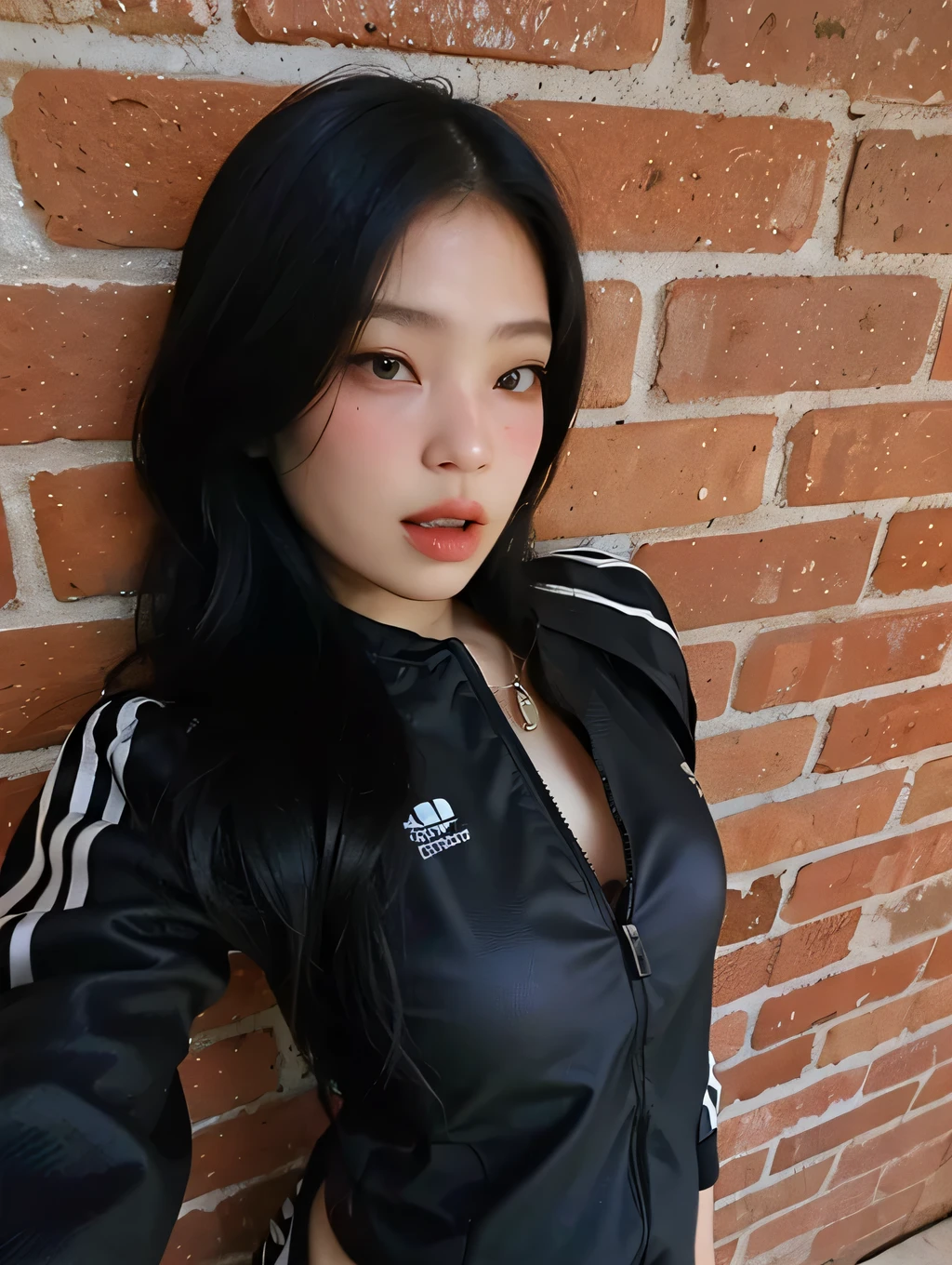 Coreana, asiatica, olho puxado,  linda, cabelo preto, casaco verde, brinco argolas, garota