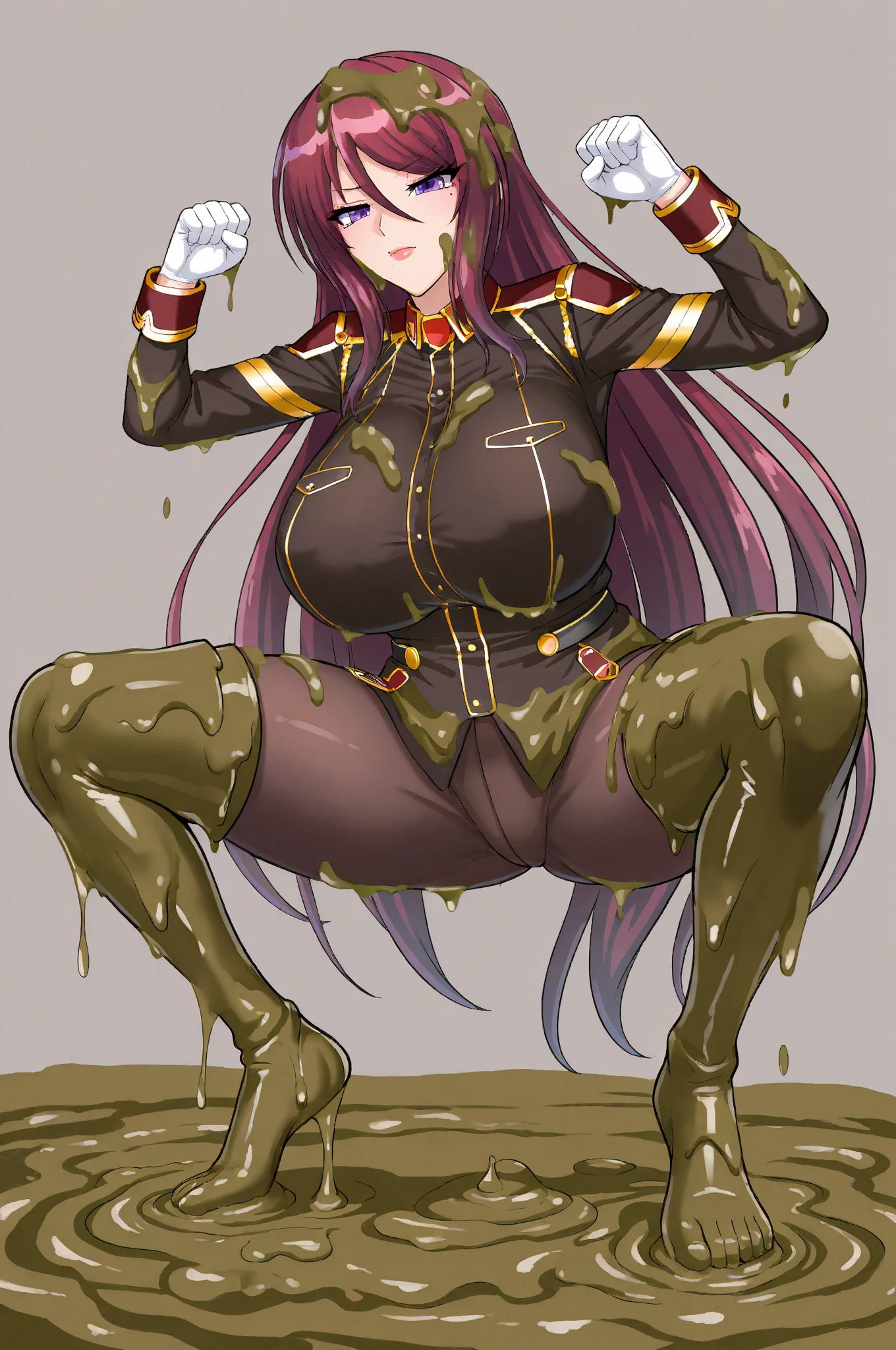 atago (azur lane), one girl, alone, long hair, breasts, looking at viewer, blushing, smiling, bangs, skirt, large breasts, simple background, black hair, knee-high socks, gloves, long sleeves, white background, ribbon, animal ears, hair ribbon, yellow eyes, lips parted, black knee-high socks, white gloves, mini skirt, mole, uniform, military, mole under eye, military uniform, buttons, garter straps, white skirt, white ribbon, extra ears, pencil skirt, underwear showing, thong underwear, string panties, pubic hair sticking out, pubic hair sticking out, nipples erect, nipples erect, tentacles  , tentacle sex, tentacle sex, crane, suction cup, double penetration, bondage, from behind, (laying transparent spherical eggs), (giant transparent sphere), (laying transparent spheres from a woman), (laying transparent spheres from the vagina), (laying transparent spheres from the pussy), (laying transparent spheres from the anus), (laying transparent spheres from the anus), (laying transparent spheres from the asshole)