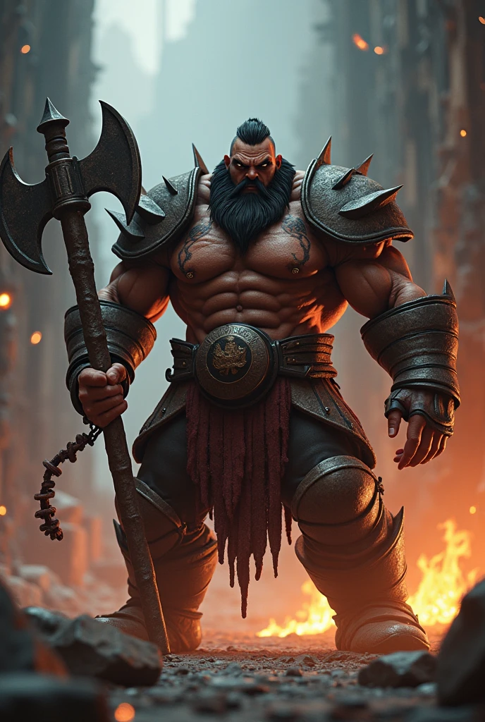 Make a strong hunchback in the corridors of a castle with an axe in his hands