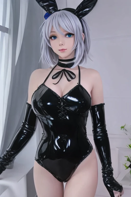 menina bonita chinesa,standing on her feet,Incline-se para a frente com o peito firmemente contra as pernas,unparalleled beauty,Shiny rubber pants,oversized buttocks,round buttockeautiful buttocks,upturned buttocks,Single hairstyle ponytail,cabelos pretos,pernas delgadas,salto alto,Gentle and shy face,laughing from the heart,耳Nipple Ring,colar,Correnteehind the perspective
