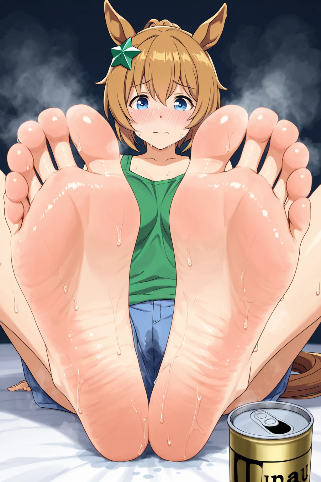 Two boys are blushing while they are hiding in the bushes and looking at a massive penis infront of them, the two boys are covered in cum and their mouth is also full of cum and their penis is fully erect and leaking cum in the grass beneath them