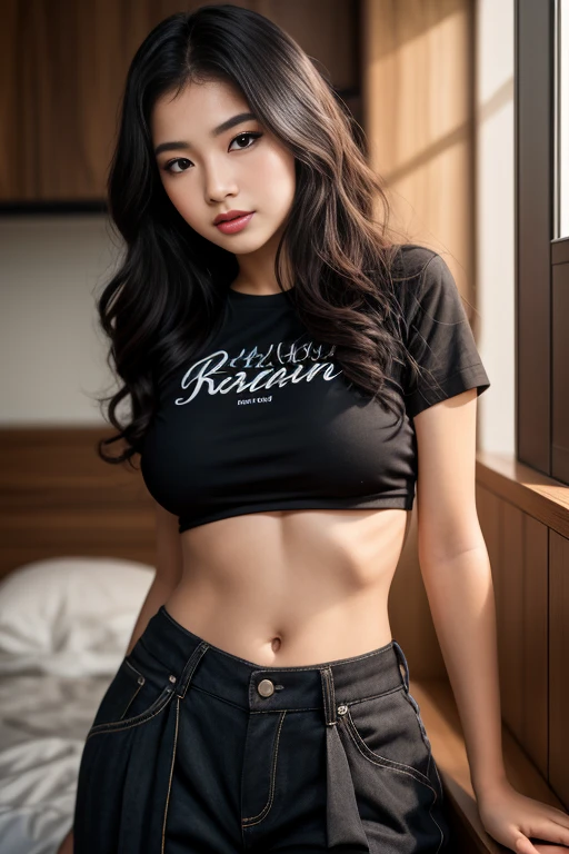 best quality, masterpiece, high resolution, 8K, (Practical: 1.4), Ultra high resolution, 1 girl, Extremely detailed, 超Reality主义, Highly detailed CG illustrations, Official Art, light, Reality, Young beautiful girl, Perfect body, Perfect body, Full view, Perfect body, (Start from below: 1.3), mask, posture, Sexy long legs, confident, Beautiful and sexy, Grey short sleeves, Open the abdomen, Black Super Shorts, S-Shaped Body, Upturned buttocks, Assumptions, 摆posture, Different perspectives