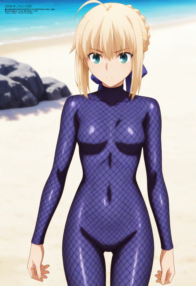 realistic, 1girl, solo, phAlter, phAltoria, only in a swimsuit, narrow waist, hips, navel, black swimsuit, irritated look, on a night beach, (masterpiece), <lora:saber_v1:0.9>