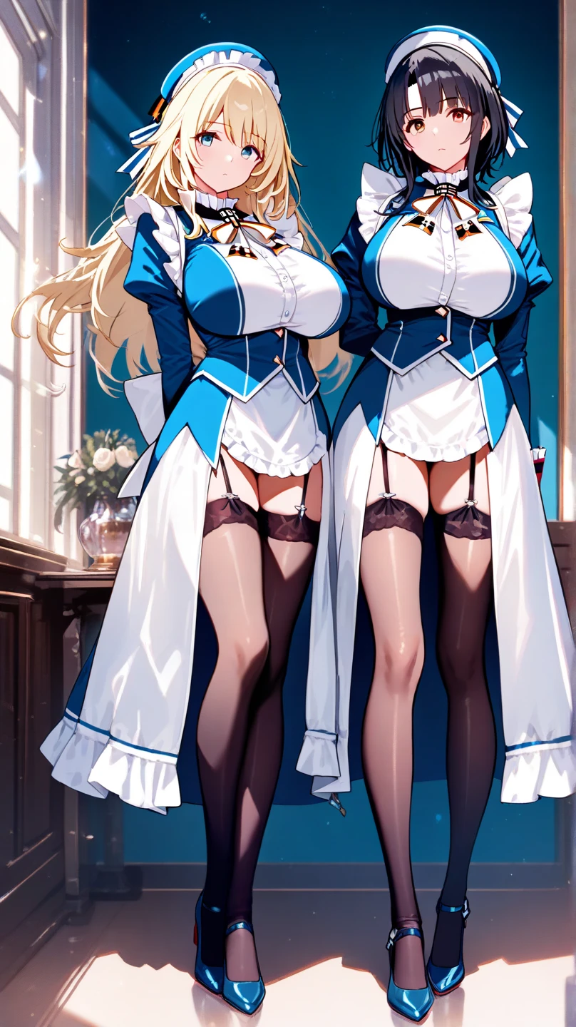 ((highest quality、High resolution))、Blonde、Two cosplay beauties inviting you to sex、No panties、((I'll show you my pussy))、Love juice