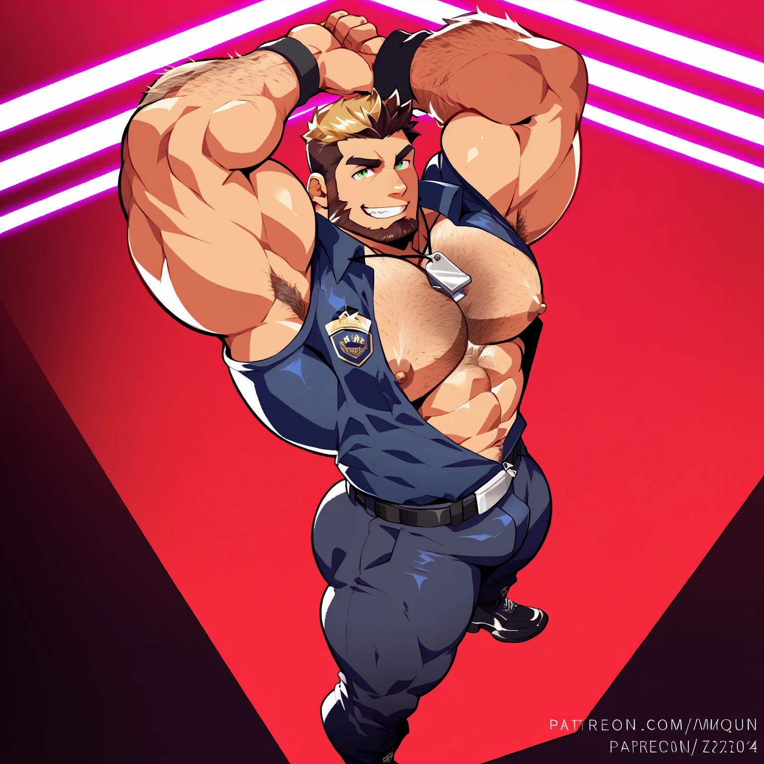 Improve his muscles and put red glasses on him