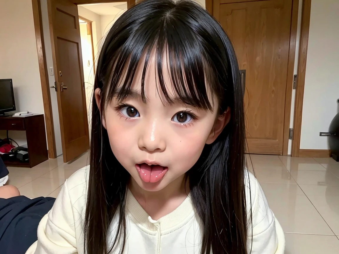 there is a little girl sitting on a bed with a teddy bear on it, young asian girl, 2 years old, taken with canon eos 5 d mark iv, young cute wan asian face, kid, taken with sony alpha 9, with cute doting eyes, 2 9 years old, young cute face, cute young girl, 2 7 years old, markings on her face