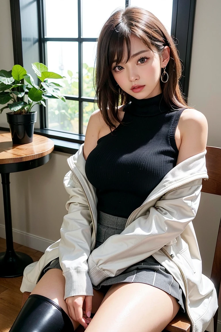 (Raw photo, Best Quality), (Realistic, Photorealsitic:1.3), 1girl, masterpiece, extremely delicate and beautiful, Extremely detailed, nffsw, Unity , 2k wallpaper, amazing, finedetail, lightsmile, Highly detailed ticker Unity 8k wallpaper, hugefilesize, Ultra-detailed, hight resolution, absurderes, Soft light, (((Short hair:1.3), short length bangs, Silver hair, Floating Hair NovaFrogStyle)), Beautiful detailed girl, Detailed fingers, extremely detailed eye and face, beautiful detailed nose, Beautiful detailed eyes, long eyelashes, Light on the face, view the viewer, (Closed mouth:1.2), 1girll, Cute, 年轻, Mature Face, (full body Esbian:1.3), (medium breasts), Realistic face, Realistic body, Beautiful detailed thighs, (Ulzo-6500-V1.1:0.8), Business Suit, cross-laced clothes, Collared shirt, Open your clothes, in a office, Detailed Office, open cardigan, black thigh, Miniskirt, Black underwear, Unbuttoned shirt, night in tokyo street settings layered scene