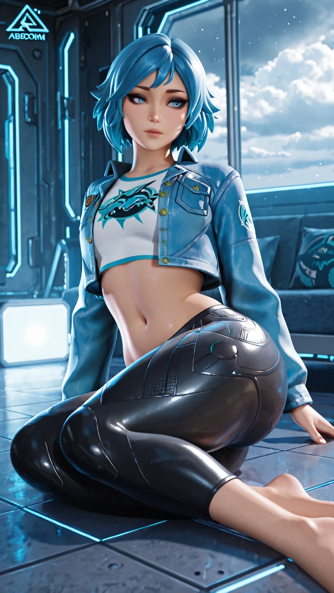{ 1girl chilling in a disco club lounge, indoor, night, cyberpunk theme }, { the girl is (sitting on a luxury lounge recliner chair), (spread legs:1.4), (lewd pose:1.3) }, { }, { (masterpiece:1.3), (best quality:1.3), (photo realistic:1.6), (8K resolution:1.3) }, { shallow depth of field, (god rays), (neon-colored side lighting:1.6), (soft diffused lighting:1.8) }, { the girl is beautiful 22yo, (blue eyes), (open mouth, tongue out:1.4), (smiling:1.1), (eyes rolled up:1.4), (((shiny skin))), ((((slender body)))), firm breasts, (tight abs), (perky nipples:1.2), (neon colored punky hair:1.4) }, { wearing clear transparent latex bra, off-shoulder, white see-through pantyhose, (pubic hair), (neon colored cyberpunk jumper), golden cross necklace, tatoo }