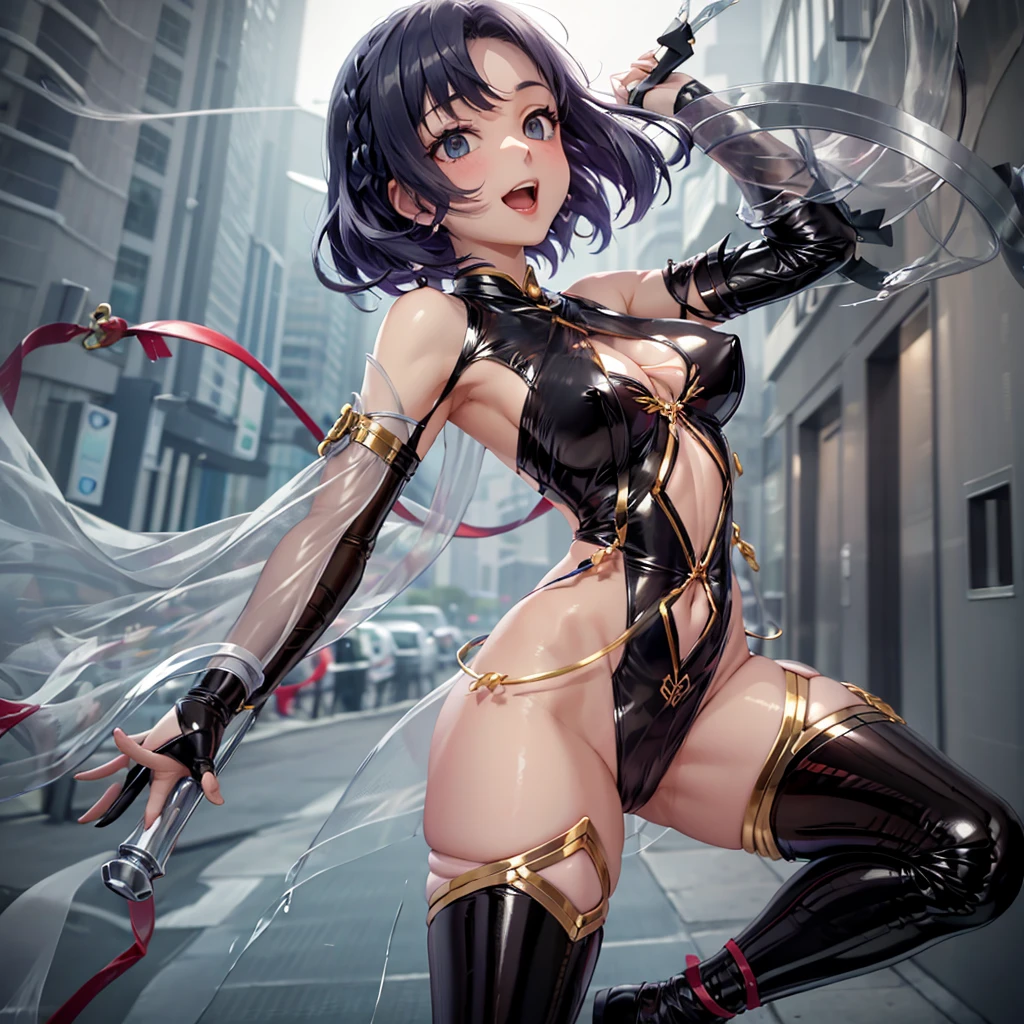 mulher jovem,short black hair , badass , full ancient armor,coxas torneadas,Evil Smile
