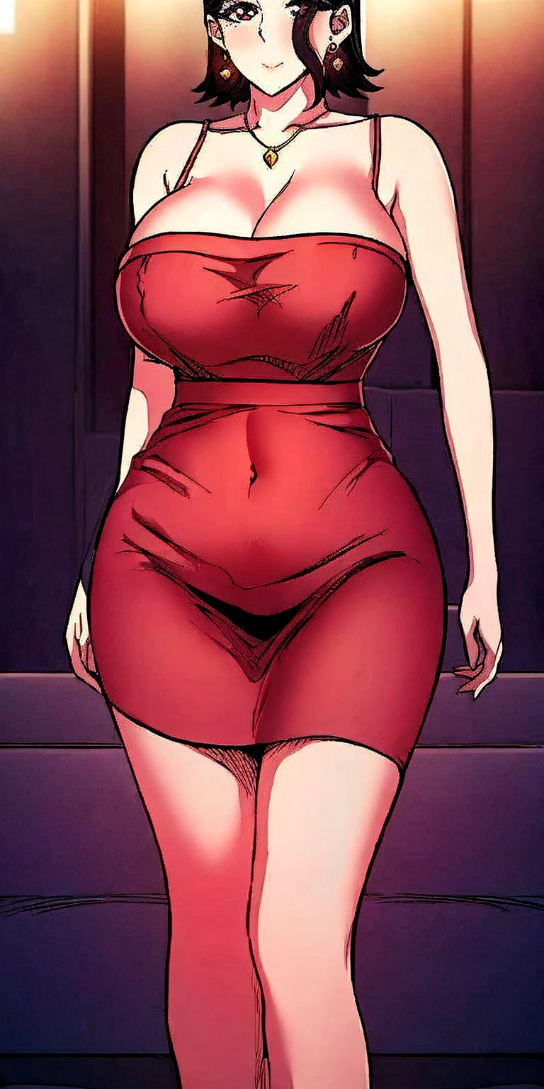 A beautiful skinny girl with big breast naked red lips, standing in sexy pose show full body from head to foot 2d illustration