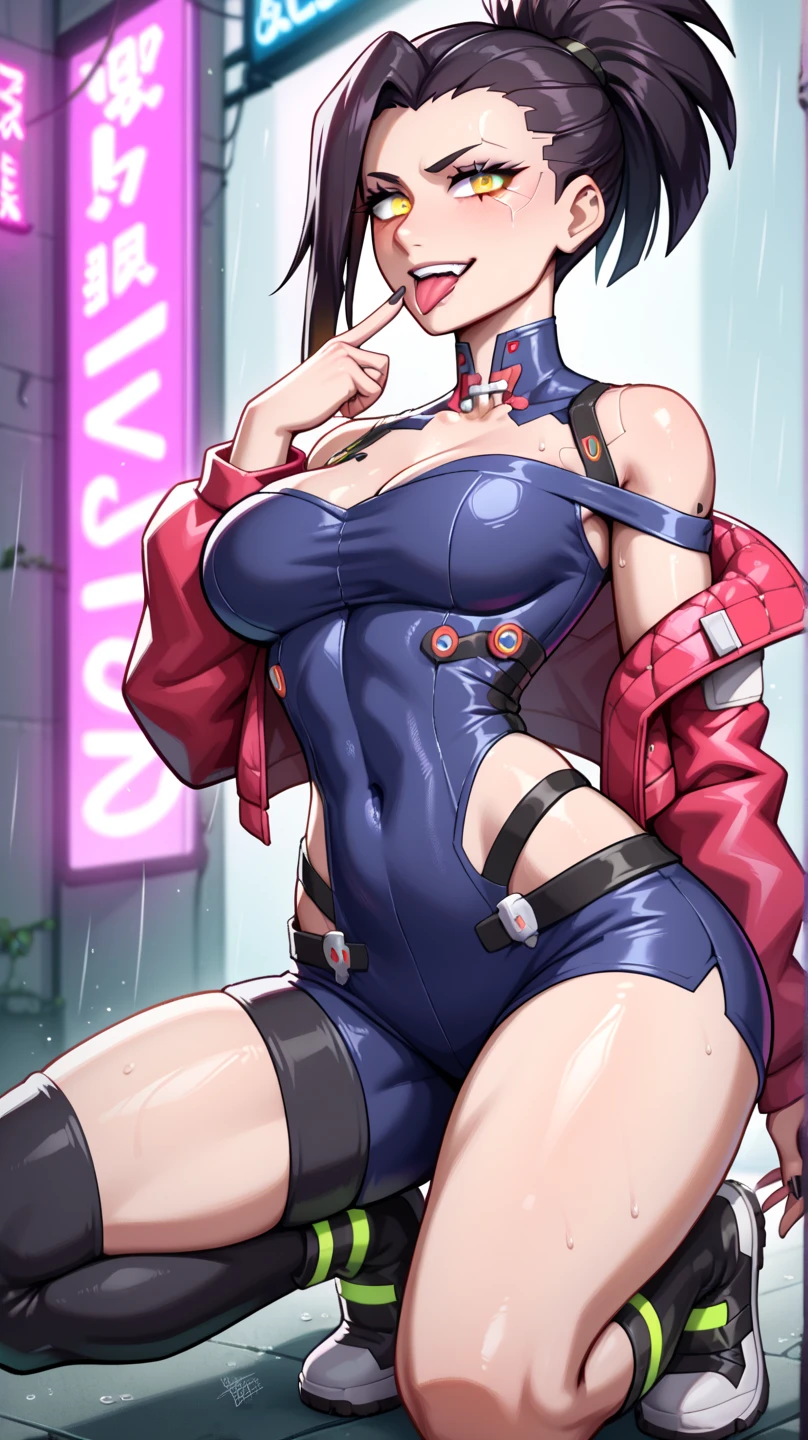 A super heroine (nurse themed outfit, athletic, amazing eyes, tool bag for surgery) in a heroic pose, aliens invade Tokyo