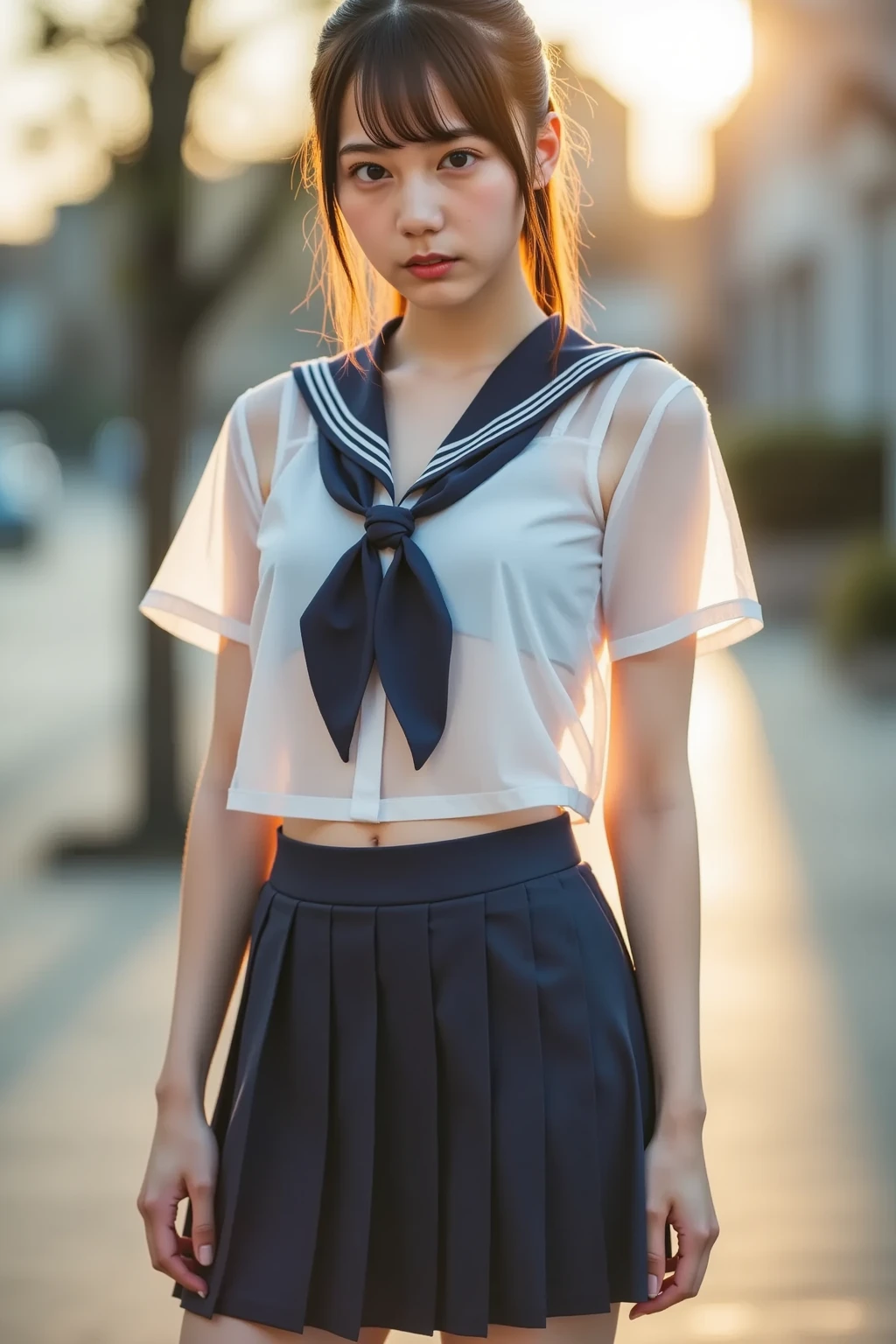 An incredibly cute girl,(super cute girl:1.4) 、Caucasian skin、(Wearing a sailor uniform:1.4 )、 professional lighting、Tokyo Street,natta,(fondo bosque tenebroso hojas grandes silvestres :1.4) ,trunk,Close  up,ssmile,, (8k, RAW Photos, highest quallity, work of art:1.2),(realisitic, photo-realisitic:1.37),lift up your skirt、Panties are visible、high quality, (RAW photo, best quality), (realistic, photorealistic: 1.4), (extremely delicate and beautiful: 1.4), amazing, fine details, masterpiece, ultra detailed, high resolution, best illustration, best shadow, intricate, ( extremely intricate: 1.2), (exquisitely detailed skin), cinematic light, perfect ???????, (cool color: 1.4), sharp focus, 8k UHD, DSLR, (Fujifilm XT3),,(Fondo de ruinas de mazmorra en ruinas piedras grandes caverna cueva :1.4 ), (iluminación cinematográfica :1.4), (85mm F/1.4),( pose americano :1.4), (skirt lifted by itself: 1.1), (skirt lift: 1.3), (showing white panties: 1.4 ), (mostrando panties white :1.4) 