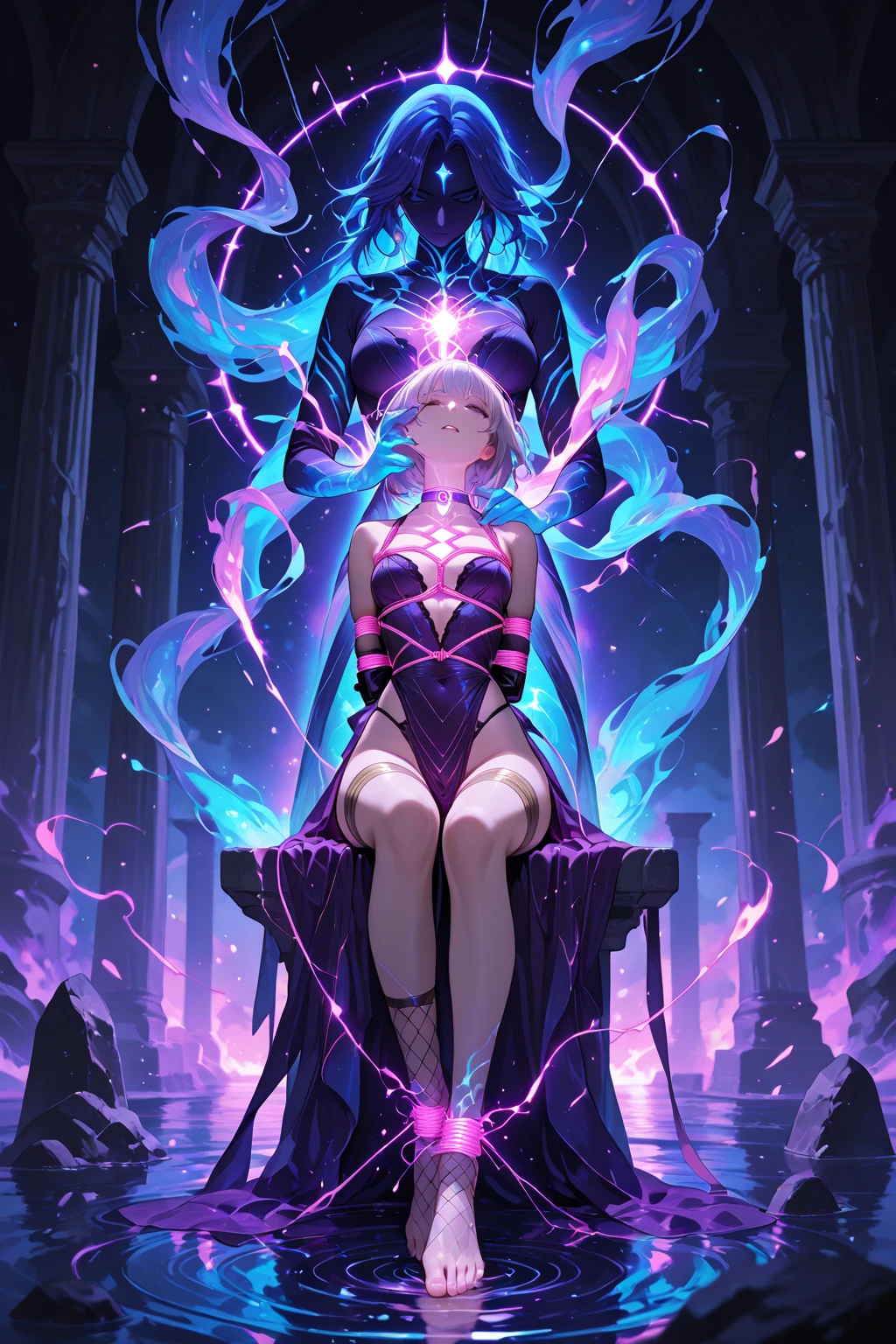 A Sensual Queen in a Technological Realm" An image of a cyberspace empress adorned in a futuristic regal outfit ruling a virtual kingdom. A cena se passa em um ambiente digitalmente imersivo, exalando um ar de autoridade, Power and seduction.