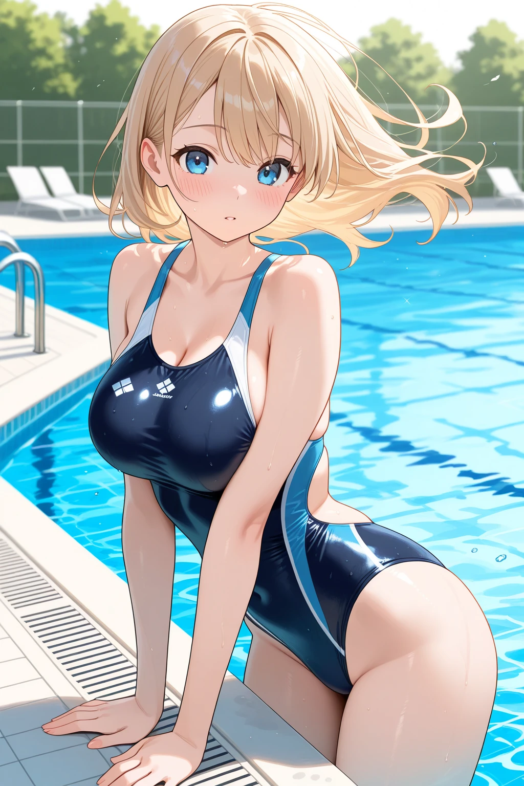 Blonde、Nipples、tits、swimming、Swimsuit、Open your legs while crouching、Perfect body