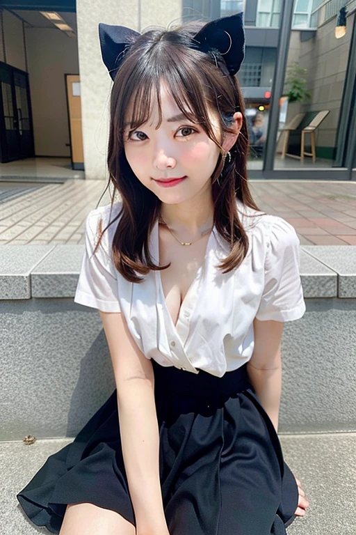 araffed asian woman sitting on a chair in a room, sakimichan, 奈良美智, chiho, sakimichan, ulzzangs, shikamimi, cutecore, With short hair, Middle Metaverse, Realistic Young Gravure Idol, 🚿🗝📝
