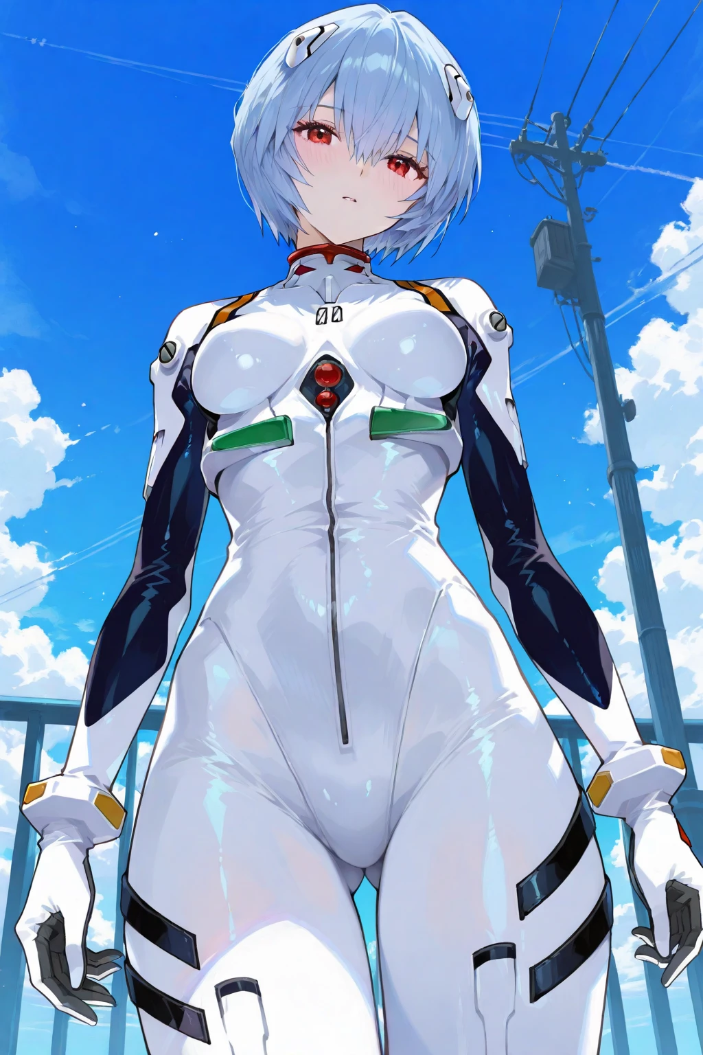 (table top, highest quality, super detailed, 8k, wallpaper, realistic), ((perfect hands)), ((perfect anatomy)), moderate cleavage, ((Attractive anime 1 girl)), ((rei ayanami)), ((Capture her fantastic beauty with white skin, 濃密なインディゴのshort hairが印象的です)),clean small surfaces、smile gently、look at the audience、 ((bright red eyes)), ((She is wearing her signature white plug suit, Slim and fit, Comes with a subtle blue accent shot, from below)), ((dynamic background)), ((sensual pose)),sit on the stairs、Kamimei、(((spread your legs:1.5)))、((swimsuit))、((embarrassed look))、((full moon))、((from belowの写真))、(((boots)))、((short hair))、((F cup breasts))、Clothes are sheer、((spread your legs))、、open your mouth, cum on tongue, cum in mouth, tongue, tongue out, short hair, blush, smile, Ahegao