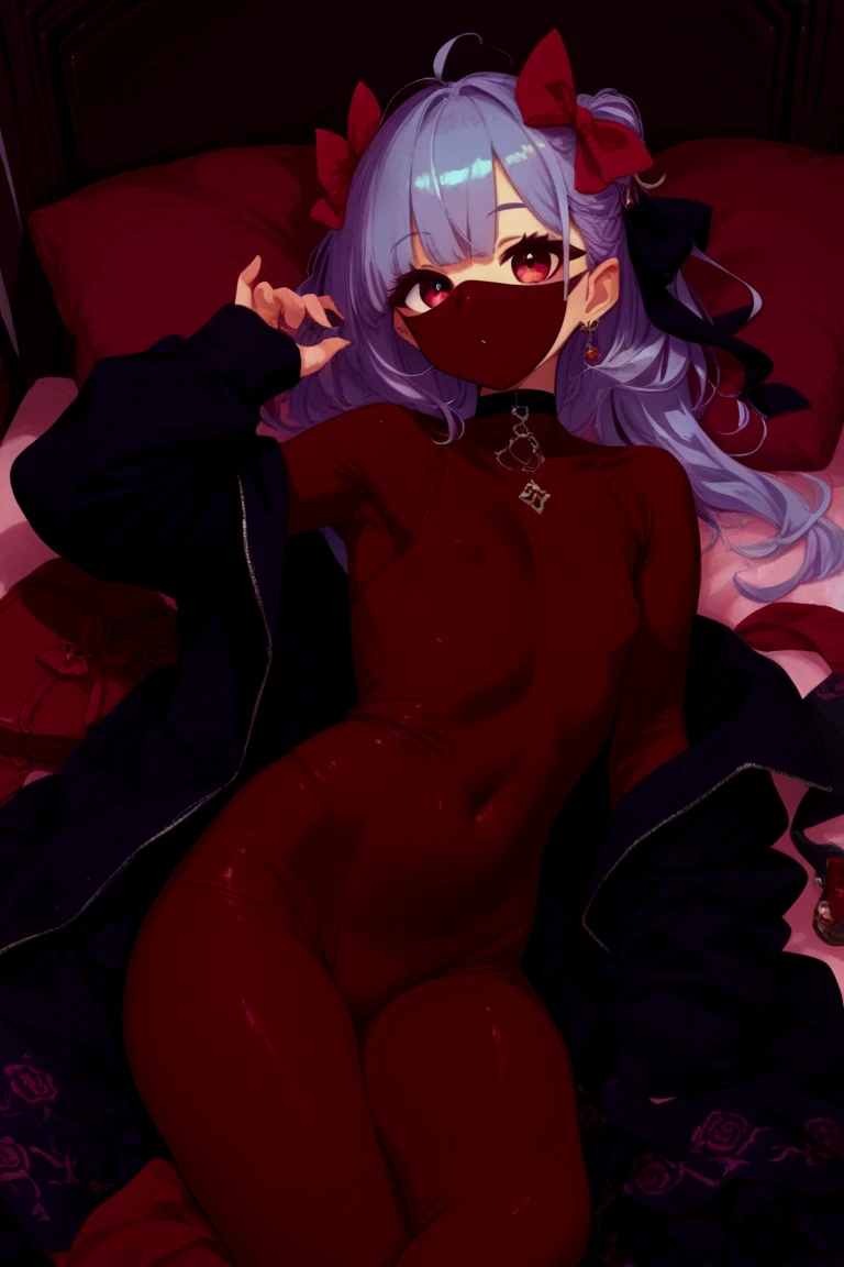 ((8k, Highest quality, masterpiece: 1.3)),Ultra-high resolution,(1 girl, alone), (Color changing eyes, Ultra-detailed, Expressive brilliance, Glitter, Glowing Eyes), Highly detailed eyes, Highly detailed face, Random Hair, ((pastel colour)),A confident young woman with pastel lavender hair styled into a sleek ponytail, lounging on her bed in her stylish bedroom during the late evening. She is dressed in a provocative superhero cosplay, wearing a skin-tight bodysuit with a high collar, a cape draped over her shoulders, and knee-high boots. The camera captures her from a slightly elevated angle as she lies back, her expression powerful and commanding. The room is dimly lit by a single spotlight, casting dramatic shadows across her form, with a few comic books scattered on the bed, and a neon sign on the wall adding to the heroic yet seductive atmosphere,(nsfw:1.2)