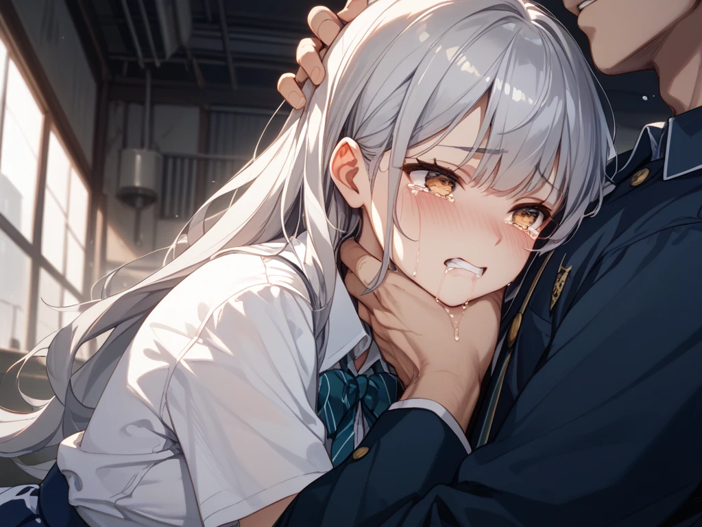 solo, red eyes,white long hair, blushing ,  mouse ear
, fingerless gloves, shorts,
no background,
BREAK (masterpiece:1.2), best quality, high resolution, , wet shirt,having intense  ,   , medium breasts