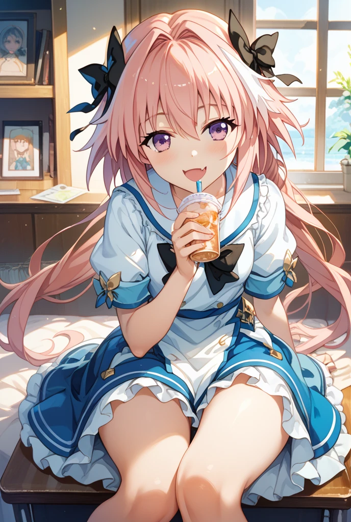 in container, five girls, 独奏, lacepantyhose, long whitr hair, White panty hose, red eyes, a skirt, 校服, brunette color hair, no shoe, Animal ear, white backgrounid, blue skirts, simplebackground, serafuku, By bangs, White sailor collar, Rabbit ears,Sailor collar, longer sleeves, Blue Serafo, fakeanimalears, blue-shirt, The shirt, Scarf, green scarf, full bodyesbian,sitted,(Ccup:1.2),in mug,kawa,looking at viewert,While drinking milk,While drinking milk,