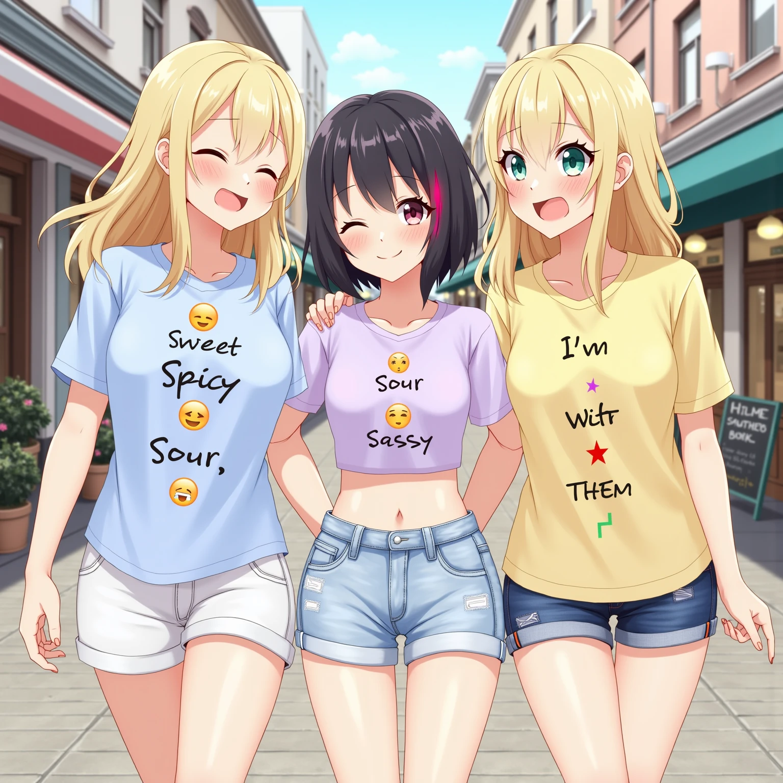(masterpiece, top quality, best quality, highly detailed:1.2), 5girl, group, full body, photo of cute embarrassed tweens standing in the mall and peeing on the floor, peeing self, having an accident, mall, indoor, standing, ((pee stream)), (pee puddle), pee stain, skinny jeans, wet jeans, wet furniture, pee puddle, peeing, sneakers, crop top, blonde, blue eyes, blushing, frowning, multi-colored bracelet
