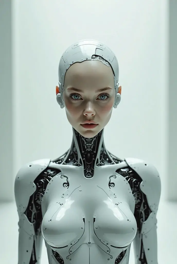 Ultra detailed complex 3D rendering of a gorgeous porcelain profile Android face, cyborg, robotic parts, 150 mm, Beautiful soft studio light, rim light, vibrant details, luxurious cyberpunk, lace, hyper-realistic, anatomic, facial muscles, electrical cables, microchip, elegant, beautiful background, octane rendering, HR Giger style, 8k, best quality, masterpiece, illustration, extremely delicate and beautiful, extremely detailed, CG,  unit, wallpaper, (realistic, photorealistic: 1.37), incredible, finely detailed, masterpiece, best quality, official art, 8k unit wallpaper CG extremely detailed, absurd, incredibly absurd, robot, full body, dynamic pose, cyfy, luxury,