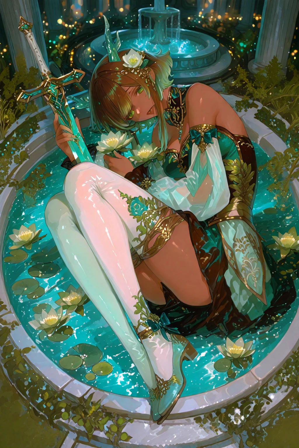 An intricate and stunning latern with glowing lights, delicately patterned metal, and vibrant colors on a dark background. Nighttime cityscape surroundings, gentle mist, and a hint of mystical ambiance.1girl,alraune, flower,navel,black_hair,wisteria, parted lips,white bikini,mandala and flower tattoos on the naked body, visible beautiful pubic area, pink nipples, small breasts in the view, full body, Sakimichan art, oriental mandala tattoo, fractal background, silver and gold and bronze spirit, floating ancient clock, ancient lamp,slight smile, roman column, ancient temple,beautiful teen girl, splash effect, sea, extremely soft, flowing paint, 3d liquid painting, 3d fractals, gold-silver-bronze metallic colors, light particles,A beautiful nude woman completely covered in paint floating in a pool, beautiful lighting, beautiful large detailed eyes, Nirvana, relaxed, paint drips, Spirals of Paint, Paint Splatter, (Beautiful Swirls of Paint Swirls),beautiful caucasian girl close-up,beautiful visible pubic area, pink pesons, small breasts a the view, pond of water in the garden, tattoos of mandalas and flowers on the naked body, floating old clock, lamp, lantern,pond of water in the garden,beautiful visible pubic area, pink pesons, small breasts a the view,Nirvana, relaxed, paint drips, Spirals of Paint, Paint Splatter, (Beautiful Swirls of Paint Swirls), by By Sandra Chevrier, vivid contrasting colors, chromatic aberration, black background, Best Quality, (realistic: 1.2), (high contrast: 1.2), black hair and gold and silver and bronze decoration, goddess of the forest, beautiful caucasian girl close-up, beautiful goddess fused with forest and trees, black hair fused with platinum and gold, girl naked skin wet with water, beautiful visible pubic area, Exposed small breasts, garden pond, mandala and flower tattoos on the naked body, floating antique clock, lamp, lantern, garden pond, visible beautiful pubic area, pink nipples, small breasts in the view, full body,