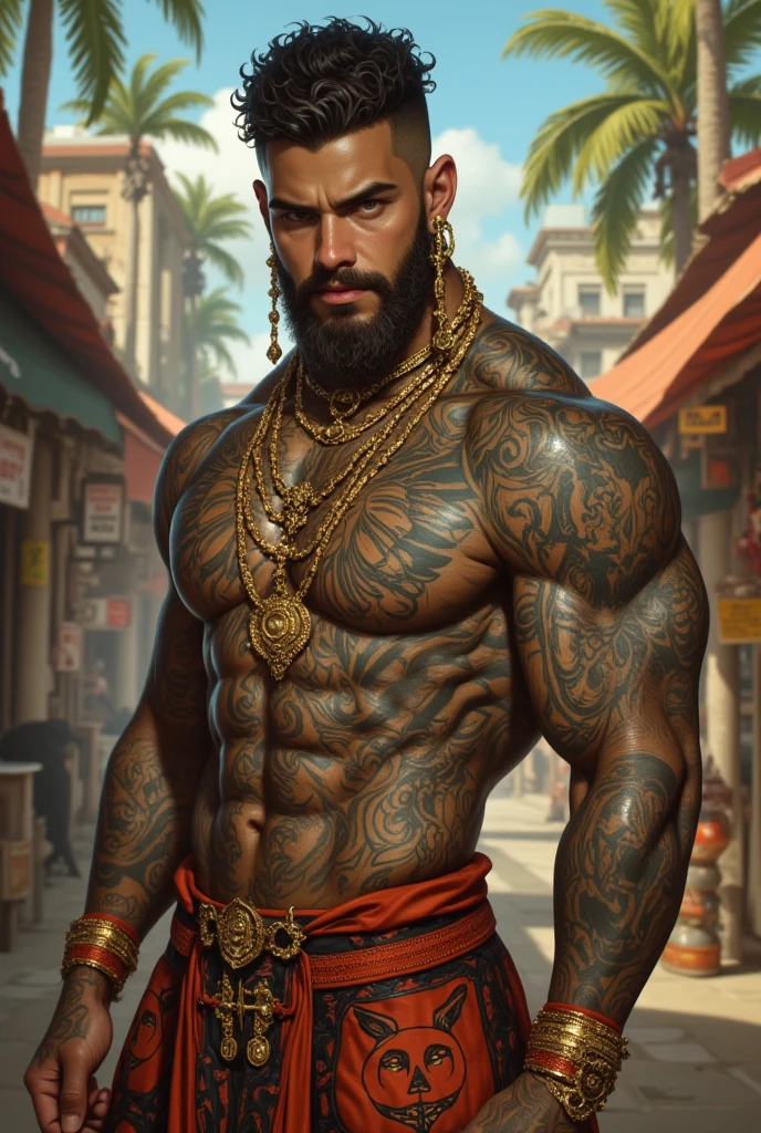 (masterpiece, intricately detailed, highest resolution, best quality:1.2), (doujin), a cocky jax briggs, buzz cut, a 24 y.o muscle stud with a muscular physique sitting on a chair with black eyes,full-body tattoo, dark-skinned male, clean shaven, wearing a ((open jacket, big chains, chav, armbands)), ((excessive cum)) ((cum on body)) (cum drip), flaccid penis,saggy balls,hairy chest,vascular,muscle striations,soft light,fantastic realism, colth