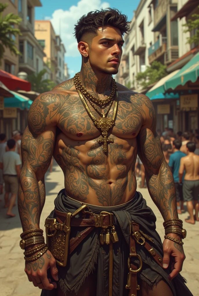 Amalgam of bodybuilder european russian 19 years mesomorph full body, 16 year old face with bangs,porn actor, dj, rapper, billionaire, Zyzz com Jeff Seid, Brice Akuesson e Ronnie Coleman , Golden diamond silver chain, Patek watch, well-defined 8-pack abdomen, big penis 25 cm full body in jeans and shoes Everlast